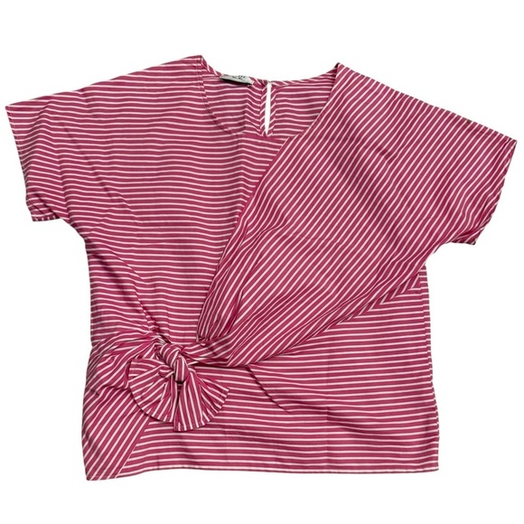 Weill Paris Pink & White Stripe Cotton Tie Front Top Size 4 Made in Poland - Picture 2 of 6